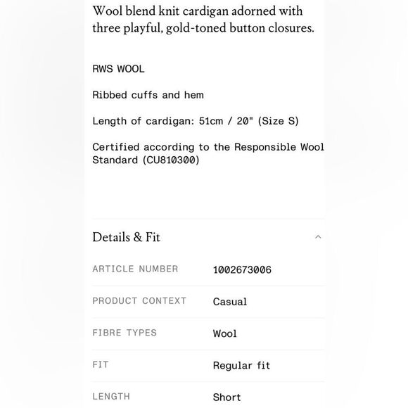 & Other Stories Gray V-Neck Dolphin Button Wool Blend Knit Cardigan. Small. NWOT - Picture 10 of 13